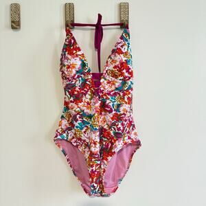Floral Halter One-Piece Swimsuit